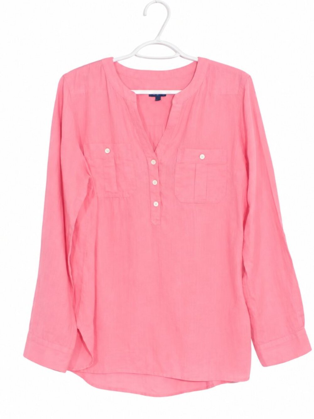 TALBOTS Classic Coastal 100% Linen Roll Tab Sleeve Popover Blouse Size M